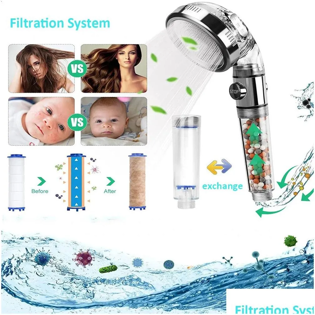 Bathroom Shower Head High Pressure Water Saving With On/Off Switch Stop ...