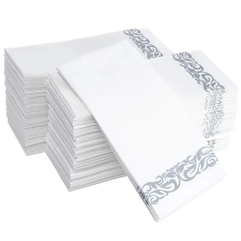 Disposable Towel Napkins Visitors Bathrooms Weddings Soft Clean Paper / 100 White and Silver Y200328