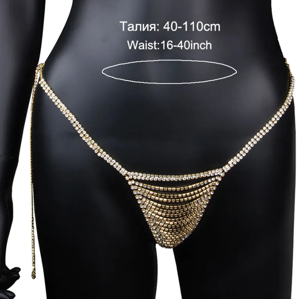 Sexy Rhinestone Panties Thongs High Waist Chain for Women Charm Bling Crystal Body Chain Bikini Underwear Jewelry Gift