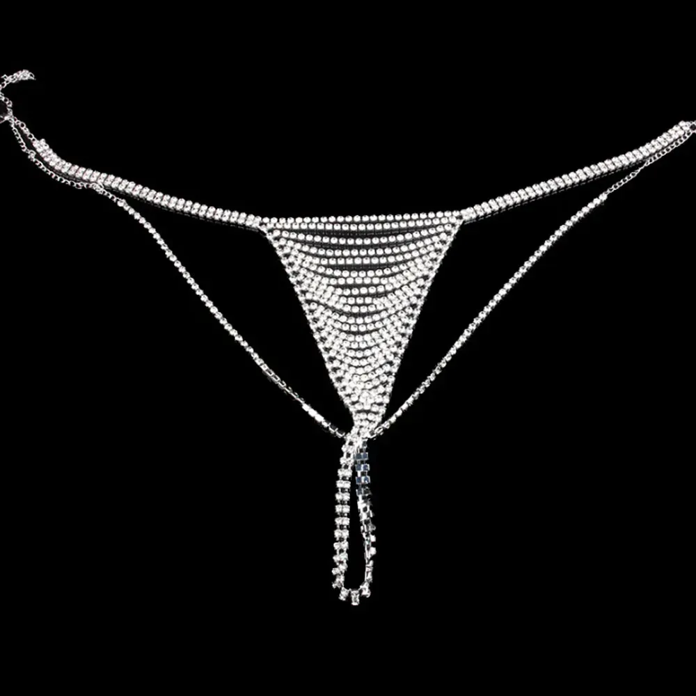 Sexy Rhinestone Panties Thongs High Waist Chain for Women Charm Bling Crystal Body Chain Bikini Underwear Jewelry Gift