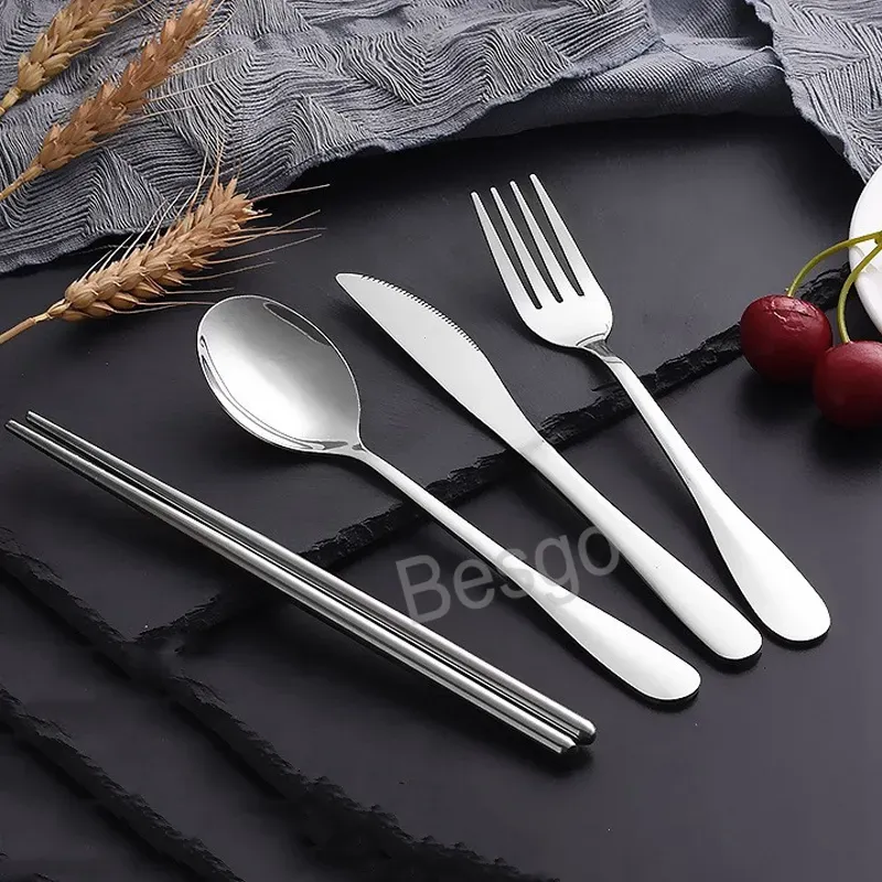 Stainless Steel Knife Fork Spoon Set Student Portable Tableware Cake Dessert Spoons Fruit Forks Travel Tableware BH6813 TYJ