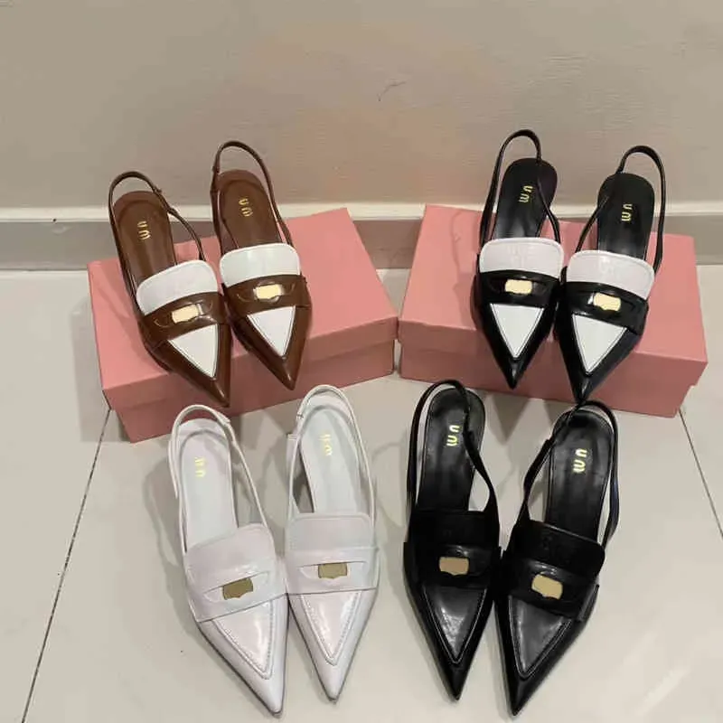 Dress Shoes Miu gold coin pointed cat heel sandals women`s catwalk style Baotou shallow mouth high heels French single shoes