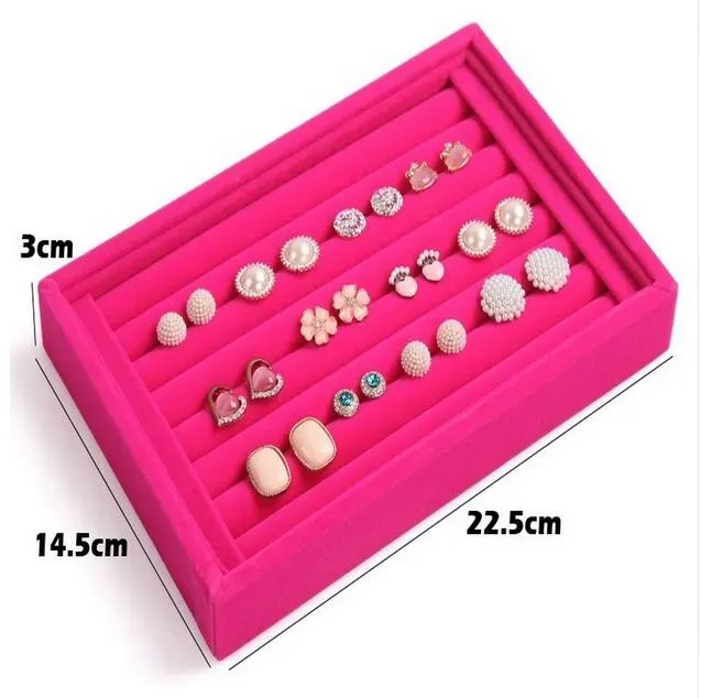 Velvet Suede Ring Earrings Organizer Ear Studs Jewelry Display Stand Holder Rack Showcase Plate Jewelry Box GA36251C