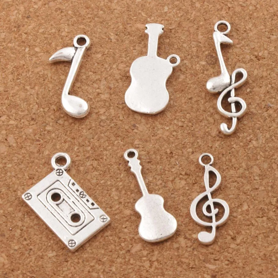 Note Music Theme Treble Clef Eighth Guitar Charm Beads Antiqued Silver Pendants Jewelry DIY LM412839