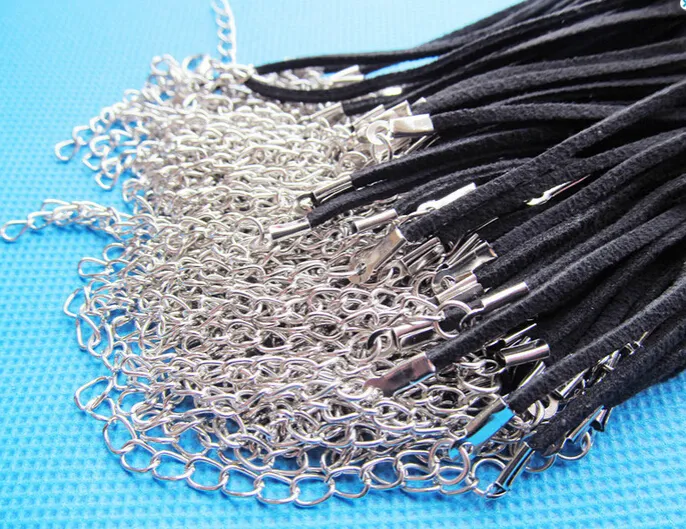 3 mm 27 inch-28 inch verstelbare zwarte Korea faux suède lederen ketting koord string touw 1 8 inch Extender Chain 12x7mm kreeft gesp254Z