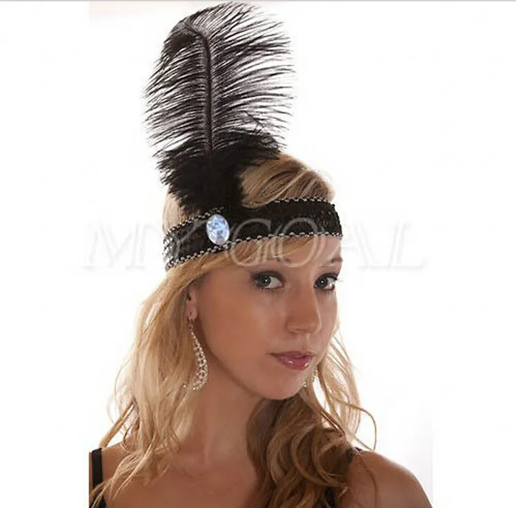  Halloween Xmas Dance COSPLAY Performances Dress Up Props Ostrich Feather Sequins Headband Headdress Jewelry For Holiday Party Supplies