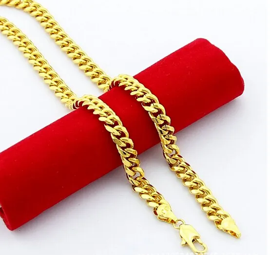 Designechains Man Kolye Takıları 24K Gold 6 5mm Erkekler 24K Altın Uzun Zincir Klasik 20-30 inç24kgp Figaro Zinciri Erkekler FRE299G