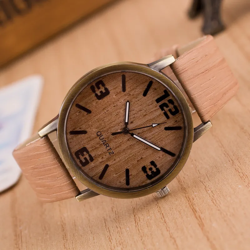 メンズウォッチクォーツシミュレーション木製6カラーPUレザーストラップウォッチウッドグレインオスの腕時計時計バッテリーサポートドロップSHI324A