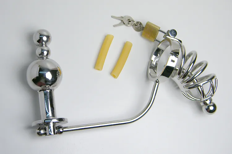  Male Chastity Device Cock Cage with anal plug, 304 stainless steel chastity cage Men Chastity Belt with different sizes rings