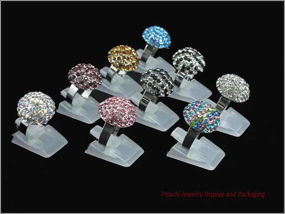 Suporte de joias de plástico transparente, preto e branco, para exibição de anel, pequeno clipe, almofada para exibição de anel de dedo, 200 peças, shippin274z