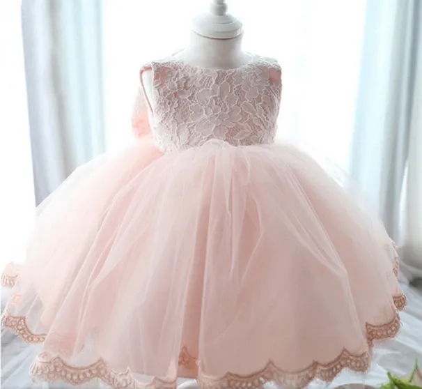 Newborn Baby Girls Tutu Dress Lace Net Yarn Pink Princess Dresses For Baby Big Bowknot Infant Party Clothes -6M-12M 0-1Age K366 XQZ