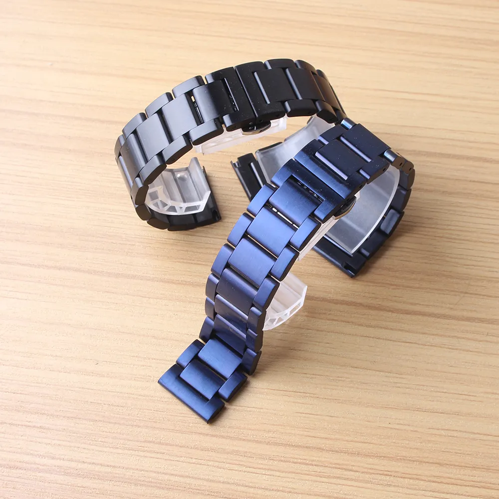 Blue rostfritt stål Watchbands Metal Högkvalitativ klocka Remmband 20mm 22mm Fit Samsung Gear S2 S3 S4 Classic Hours Fashion215H