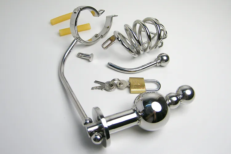  Male Chastity Device Cock Cage with anal plug, 304 stainless steel chastity cage Men Chastity Belt with different sizes rings