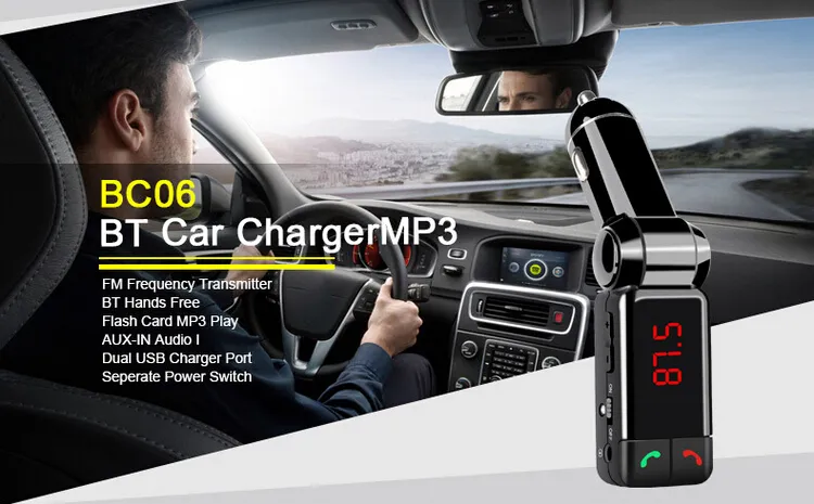 2015 NEW bluetooth car  BT hands free car  MP3 BC06 mp3 player mini dual port AUX FM Frequency transmitter free DHL