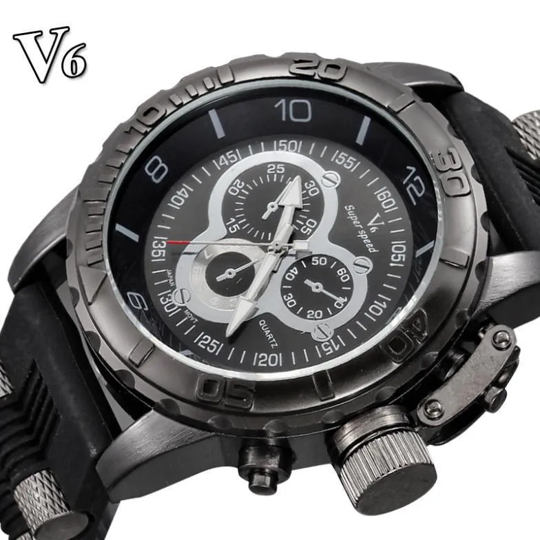 Relógio masculino 2023 v6 super velocidade silicone quartzo 3d superfície masculino relógio de hora analógico militar grande dial esporte homem watch271o