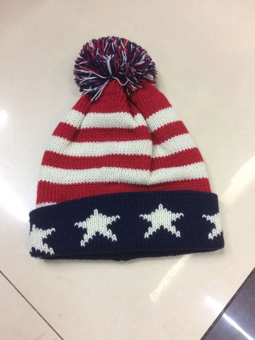 Unisex Union Jack أو Stars Stripes USA Flag Wart Winter Beanie Beanie Flag Skull Ski Pom Pom Hat Cap 304t