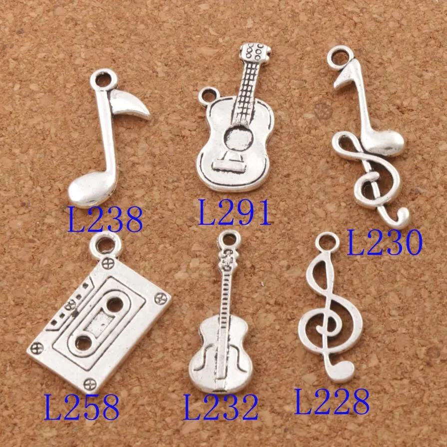 Note Music Theme Treble Clef Eighth Guitar Charm Beads Antiqued Silver Pendants Jewelry DIY LM412839