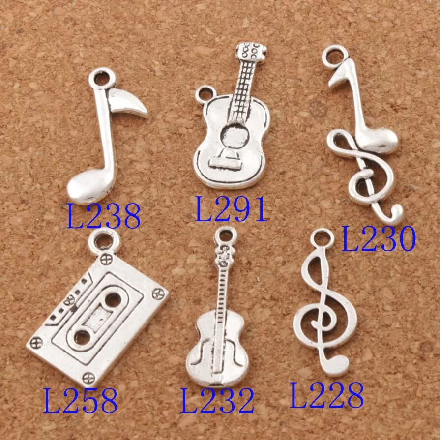 Opmerking Muziek Thema G-sleutel Achtste Gitaar Charme Kralen 120 stks Antiek Zilveren Hangers Sieraden DIY LM41317k