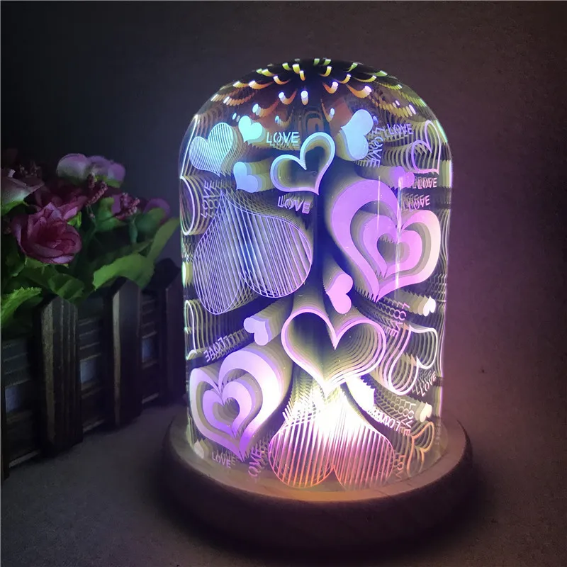 3D 유리 램프 마법 나이트 라이트 창조적 인 USB 인라인 침실 침대 옆 램프 LED 가정 분위기 선물 선물 램프 247E