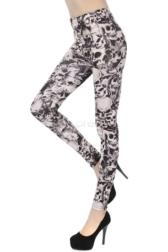 Sexy Skinny Women Leggings skull print Long Slim Stretch pattern Promotion Slim Cheap Pants fitness Trousers B19 CB036092