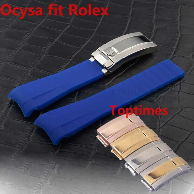 Rose Gold Clasp OcYSA Black SUB 20mm Durable Waterproof Band Watch Bands Watches Accessories Folding Buckle Rubber Strap256g