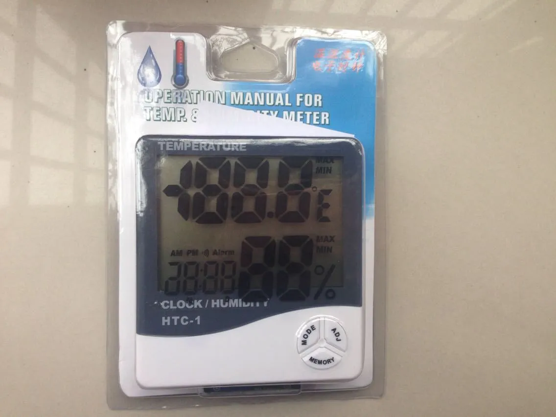 Hot sale!! New LCD Digital Thermometer Temperature Humidity Meter Hygrometer Clock HTC-1