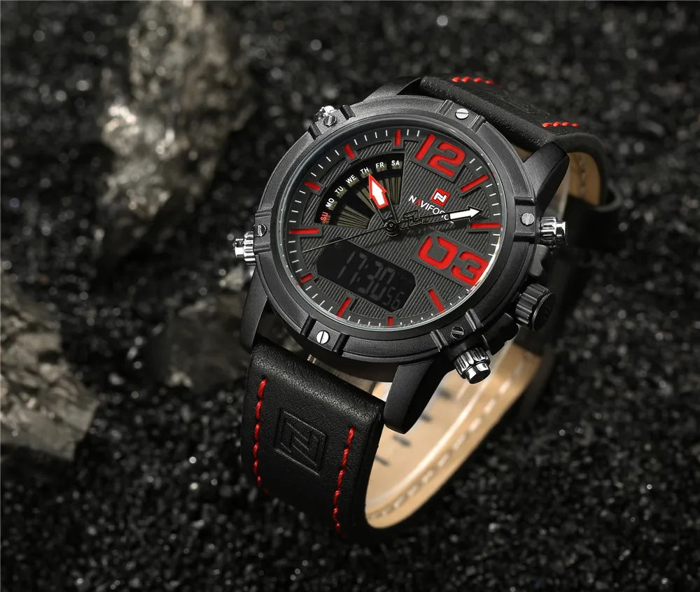 Nouveau NAVIFORCE mode hommes étanche uniforme montre de sport hommes quartz numérique montre en cuir relogio masculino Me239M