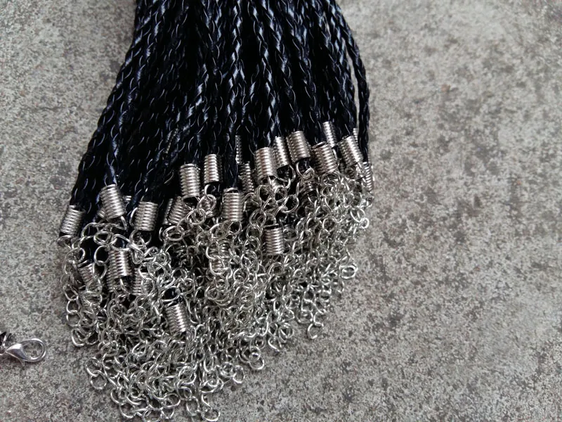 18 '' 20 '' 22 '' 24 '' 4mm svart pu läder flätor halsbandsladdar med hummerspänne för DIY C280D