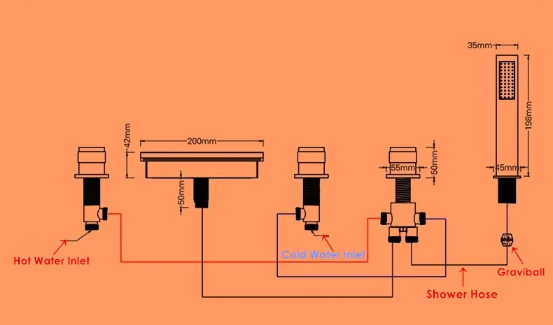 ROLYA Wholesale and Retail New Arrival Patent Design 5 hole Bath Shower Mixer Tap Bathtub Faucet Tub Filler