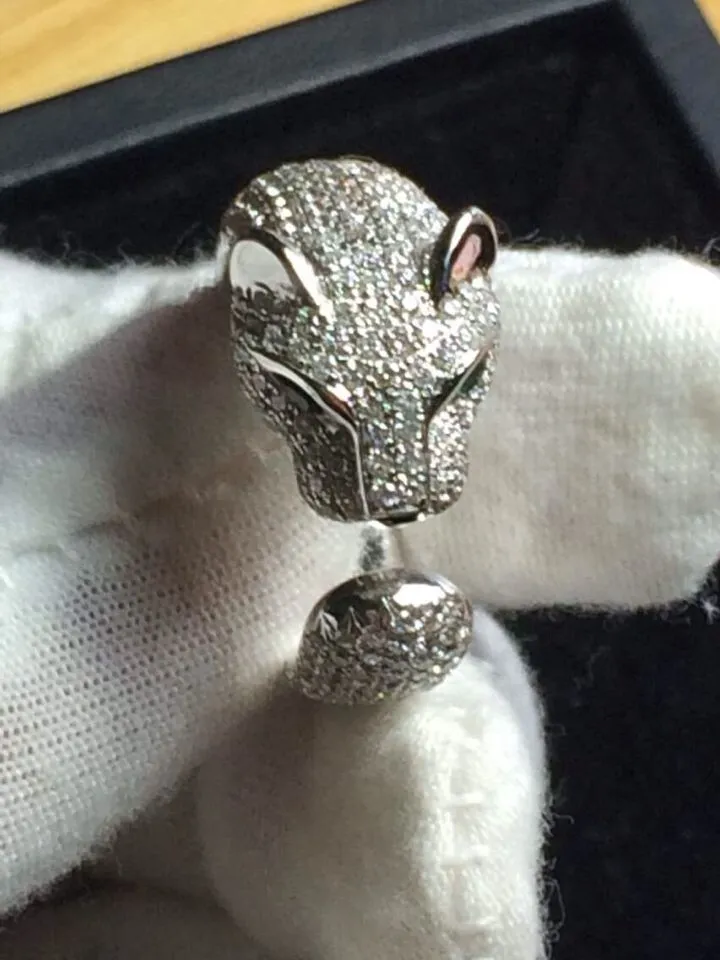 العلامة التجارية المعبدة بالكامل 925 leopard الذكرى المجوهرات خمر الرائعة الاسترليني الفضة الدائري الذهب الأبيض اللون ليوبارد حلقة قابل للتعديل