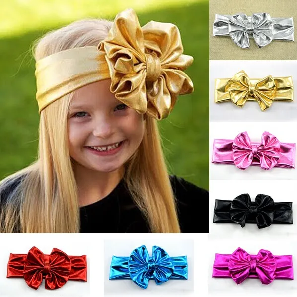 2015 hot sales Baby Girl Cotton Head wrap Gold Big Bows Headbands Hair Band blend fabric elastic Knot Headbands Baby Hair accessories 