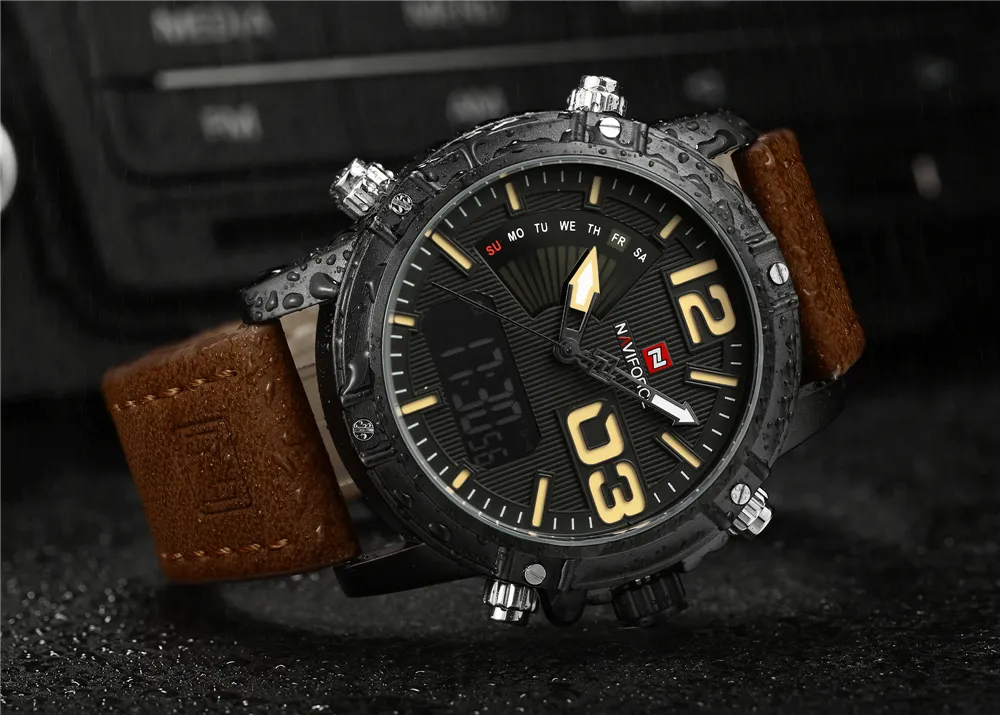 new NAVIFORCE fashion men's waterproof uniform sports watch men's quartz digital leather watch relogio masculino Me234L