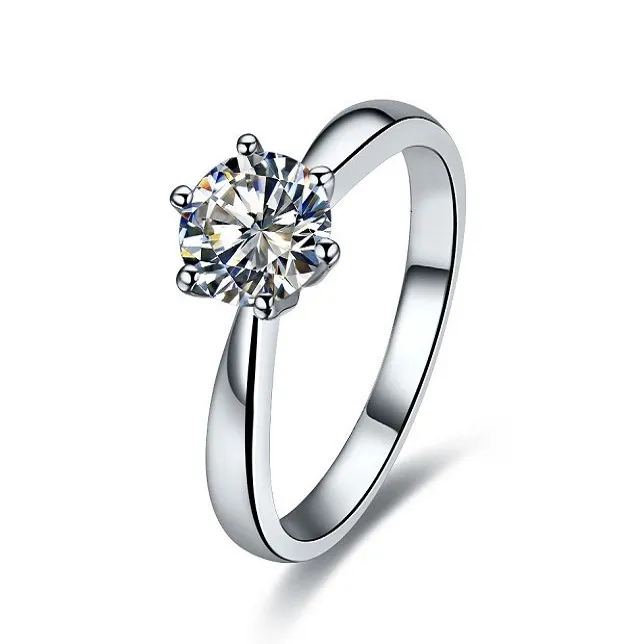 الجملة 1CT خاتم الخطوبة موجز الماس الاصطناعية الساحرة للنساء فضة مجوهرات البلاتين مطلي خاتم الزواج