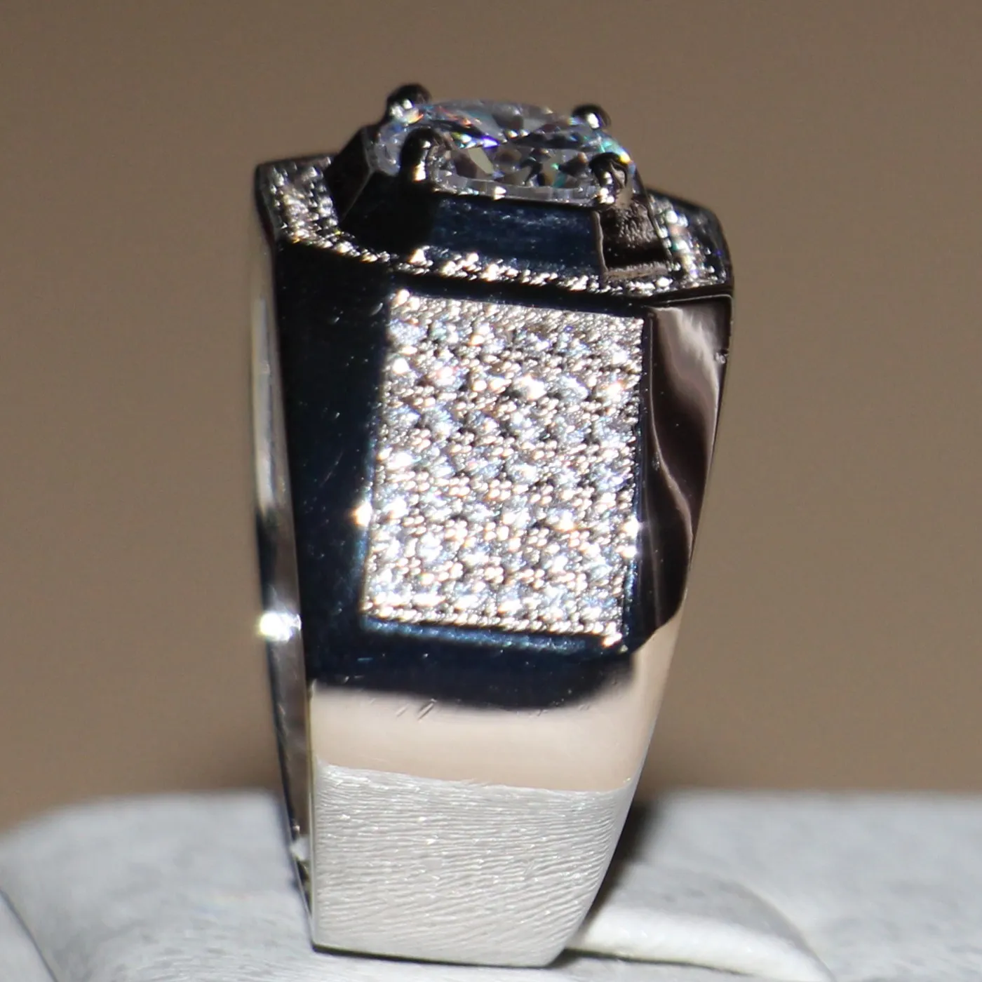 Victoria Wieck Vintage Jewelry 10kt white gold filled Topaz Simulated Diamond Wedding Pave Band Rings for men Size 8 9 11 12 131839