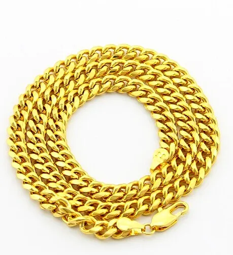 DESIGNECHAINS MAN NECKACHACES smycken 24K Gold 6 5mm Men's 24k Gold Long Chain Classic 20-30 Inch24kgp Figaro Chain for Men Fre288k