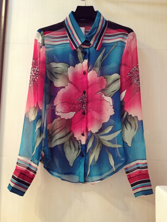 女性ブラウスダイレクト販売2015年秋の新しいロングスリーブシャツ女性シフォンレディーススリム衣類B11 CB034030