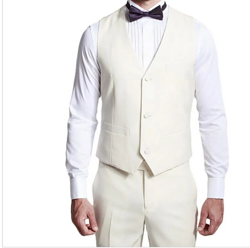 Custom Made Groom Tuxedos 2016 Ivory Groomsmen Shawl Lapel Best Man Suit/Bridegroom/Wedding/Prom/Dinner Suits Jacket+Pants+Tie+Vest