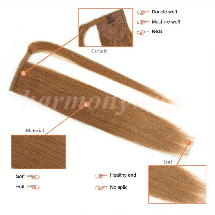 Top quality 100% Human Hair ponytail 20 22inch 100g #2/Darkest Brown Double Drawn Brazilian Malaysian Indian hair extensions More colors