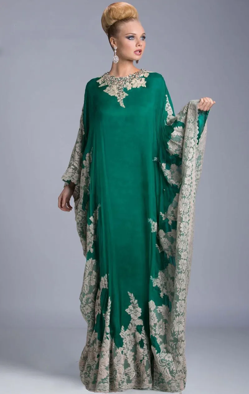 Heißer Verkaufs-Abayas Dubai Kaftan Abendkleider High Neck Long Sleeve Muslim Langarm-Maxi-Kleid Arabisch formale Abendkleider bodenlangen