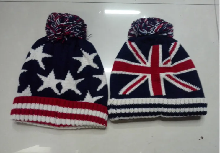 Unisex Union Jack or Stars Stripes USA Flag ciepły zima Bobble Beanie UK Flag Skull Ski POM POM CAP 302K