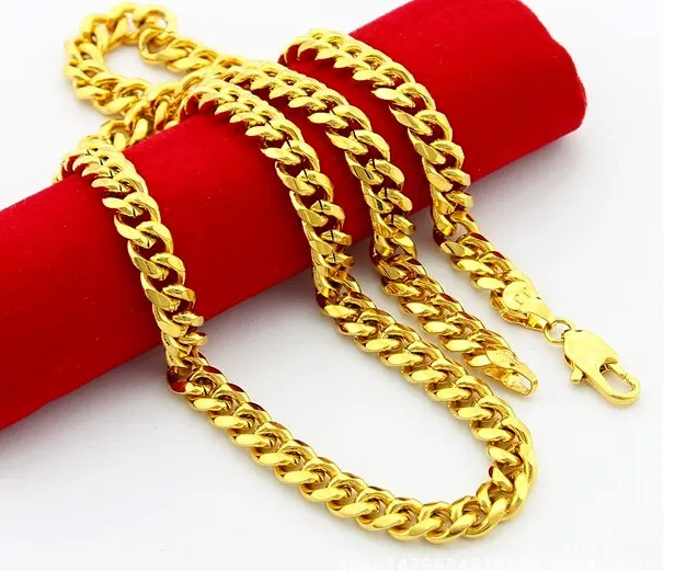 designeChains colliers homme Bijoux Or 24K 6 5mm chaîne longue en or 24K pour hommes classique 20-30 pouces24KGP chaîne figaro pour HOMMES Fre203f