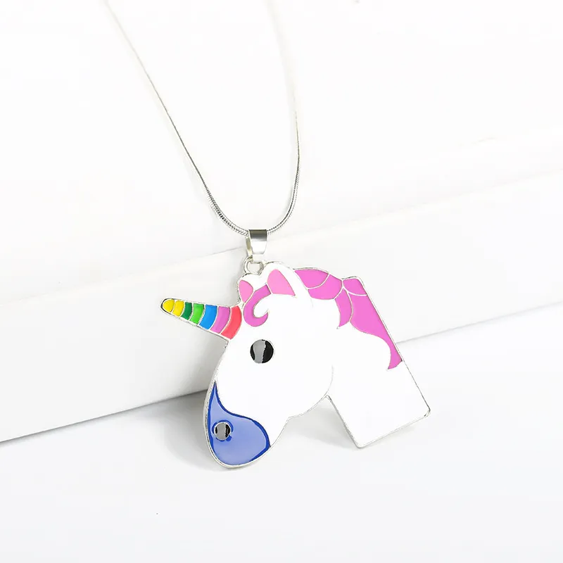 Neue Ankunft Regenbogen Einhorn Farbige Pferde Anhänger Halskette Halsband Pullover Kette Valentinstag Geschenk Schöne Design