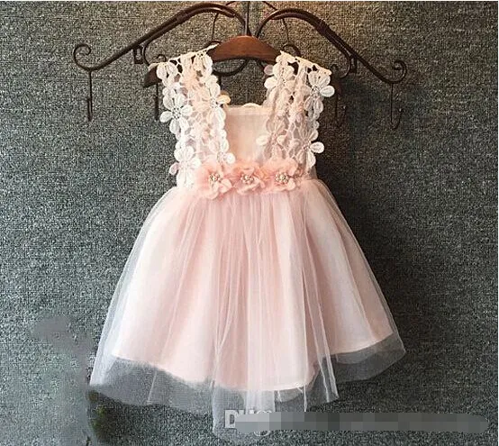 Fashion girls Lace Crochet Vest Dress new Princess Girls sleeveless crochet vest Lace dress baby party dress kids clothes