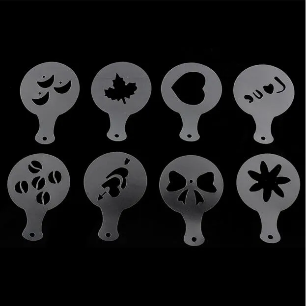 16st Set Mold Coffee Milk Cake Cupcake Stencil Mall Coffee Cappuccino Mall Gusto Strew Pad Duster Spray Tools G1206288V