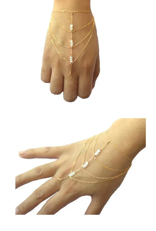 2016 New Multi celebrity fashion chain tassel bracelet chain slave finger gold hand harness bracelets and short bangels