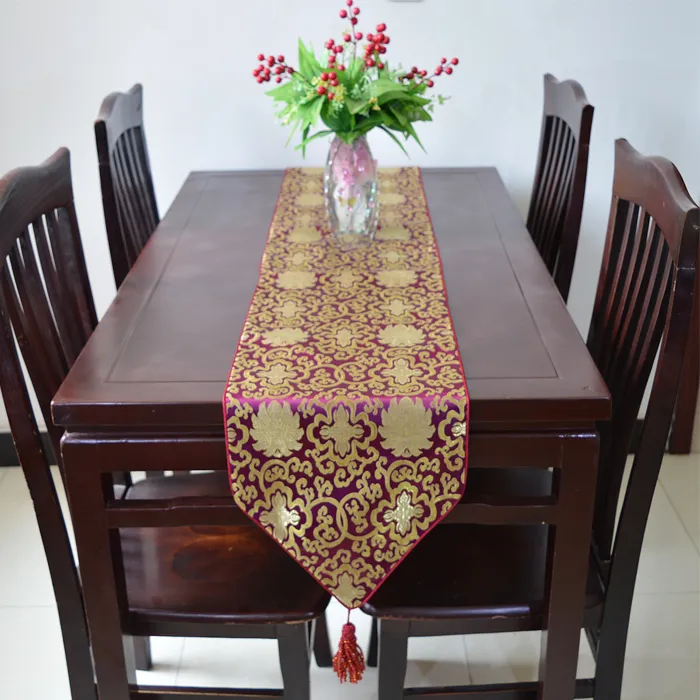 Extra Long 120 pouces de luxe Table de dîner Runner Vintage damassé imprimé haut de gamme décoration nappes Multicolor