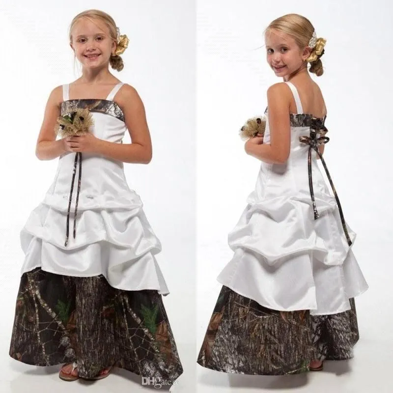 Belle robe de fille de fleur de camo pour mariage spaghetti camouflage princesse junior robe de demoiselle d'honneur de nouvelles robes d'anniversaire enfants BA1784