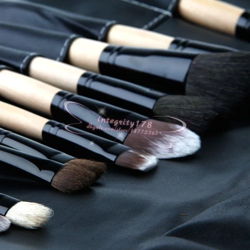 wood color Professional Makeup Brushes with Goat Hair Cosmetic Brush Set Kit Tool with soft case DHL