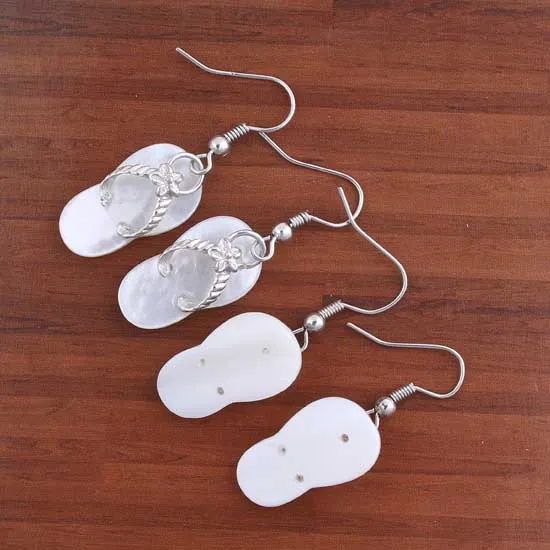 Wholesale Charm Natural White/Black Colorful Abalone shell slippers shape Dangle Hook Earring Women Eardrop Jewelry