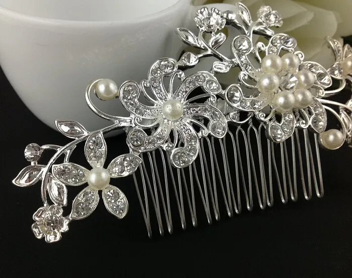 Bridal Wedding Tiaras Stunning Fine Comb Bridal Jewelry Accessories Crystal Pearl Hair Brush utterfly hairpin for bride